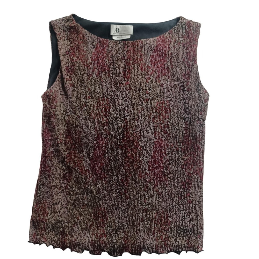 AB Studio Tank Top Womens Small Multicolor Pleated Floral Stretch Knit Camisole